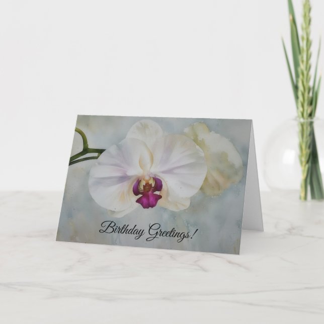 Vita Orchids Tropical Stil Art Birthday Kort (Framsida)