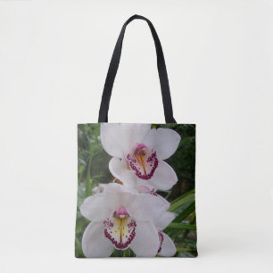 Vita orchids vackra tropiska blommor tygkasse