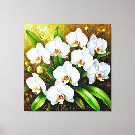 Vita orkidéer med Grönt Löv Canvastryck