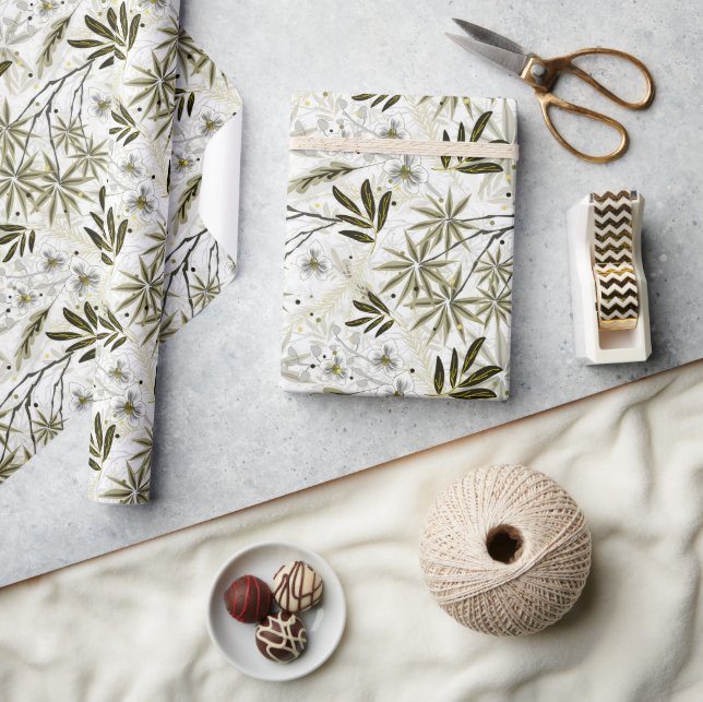 Vita orkidéer med tropiska löv presentpapper (Hantverk)