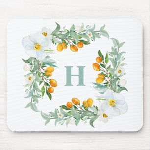 Vita orkidéer och kumquats tropisk monogram musmatta