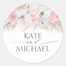 Vita orkidéer och Pampas Grass Rosa Bröllop