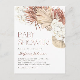 Vita orkidéer och torkade Handflatan Boho-babyskor Inbjudan Vykort