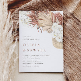 Vita orkidéer och torkade palmlösa Boho-bröllop Inbjudningar
