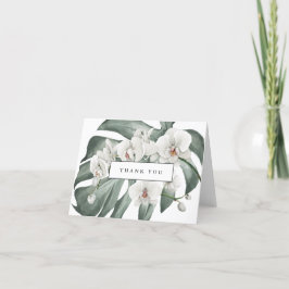 Vita orkidéer på den tropiska Tacken i Monstera Tack Kort
