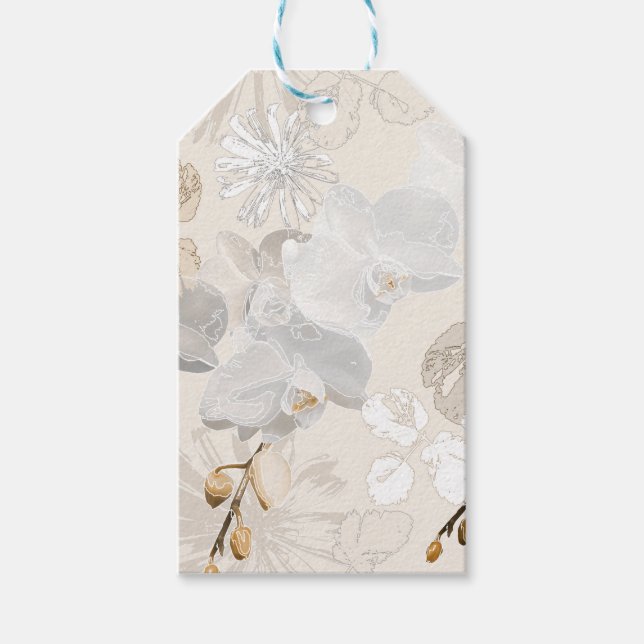 Vita orkidéer på lätt grädde presentetikett (Framsidan)