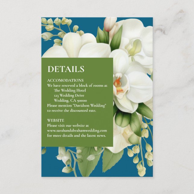 Vita orkidékort för havsblått detaljerat djurutrym tilläggskort (Framsida)