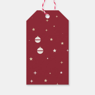 Vita Ornament och Stjärnor på Rött Presentetikett