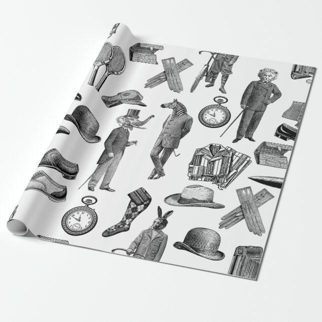 Vita, oskyldiga segroriska djur, svarta, vita, man presentpapper (Utrullad)