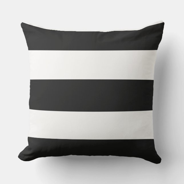 VITA på BLACK Elegant Snyggt Modern Rand Kudde (Framsida)