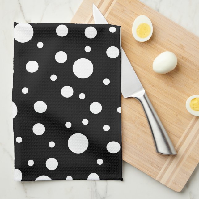 Vita på Black Polka Dot Mönster Kökshandduk (Vikt i Fjärdedel)