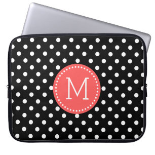 Vita på svart polka-prickar korallrött accenter laptop sleeve
