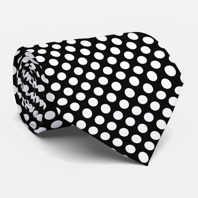 Vita på svarta stora Storleka Polka dots Slips (Rullad)