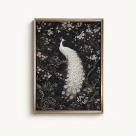 Vita påfågelblommor Chinoiserie Poster