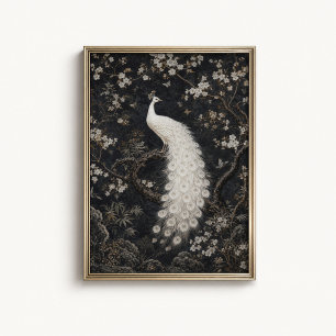 Vita påfågelblommor Chinoiserie Poster