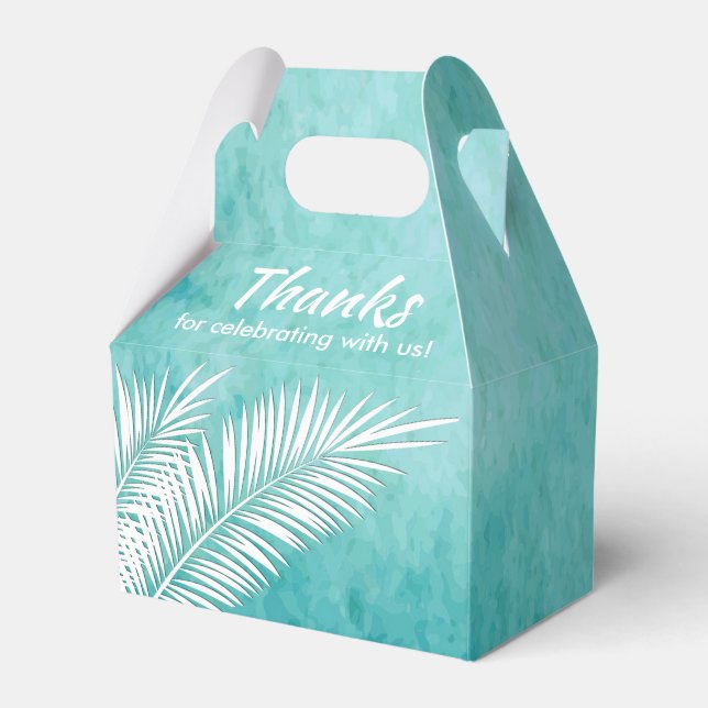 Vita palmblad på oceanblå presentaskar (Framsidan Sidan)