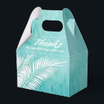 Vita palmblad på turkosa partyfavoritlådor för hav presentaskar<br><div class="desc">Partyfavoritlådor med vita palmblad på en turkos akrylfärg bakgrund. Perfekt för alla tillställningar,  födelsedagsfester,  bröllops shower,  förlovningsfester,  pensionsfester,  bröllop och mer. Klicka på Anpassa för att ändra bakgrundsfärg,  typsnitt och lägga till text. Se inbjudningar och MATCHANDE artiklar i vår butik ---> http://bit.ly/2UyWIVj <---</div>
