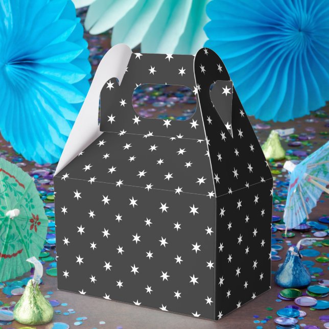 Vita Pappra stjärnor på svart dekan Presentaskar (Part)