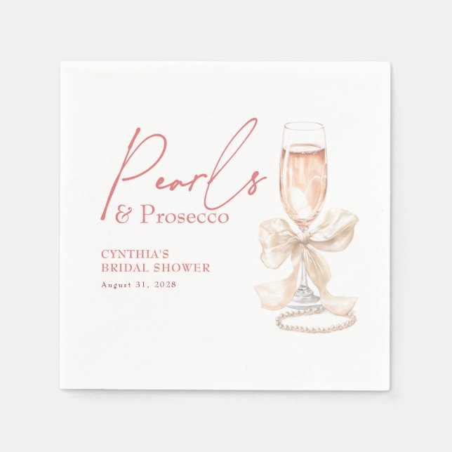 Vita pärlhalsband och Prosecco-rosafärgad bröllops Pappersservett (Framsidan)