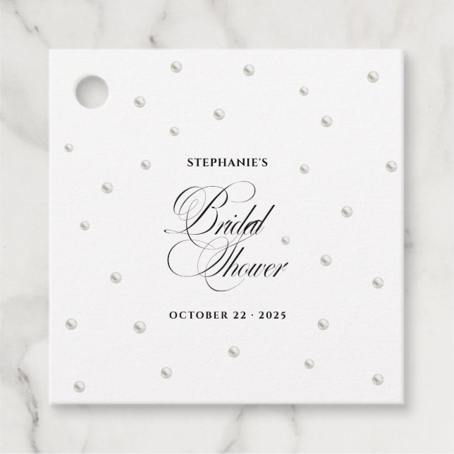 Vita pärlor bröllopsfest gåvor etiketter (Framsida)