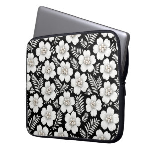 Vita pärlor i blomsterform laptop fodral