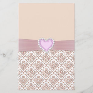 Vita pärlor med elegant påverkar hjärtat brevpapper