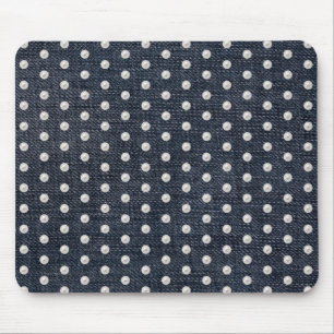 vita pärlor på blå denim musmatta