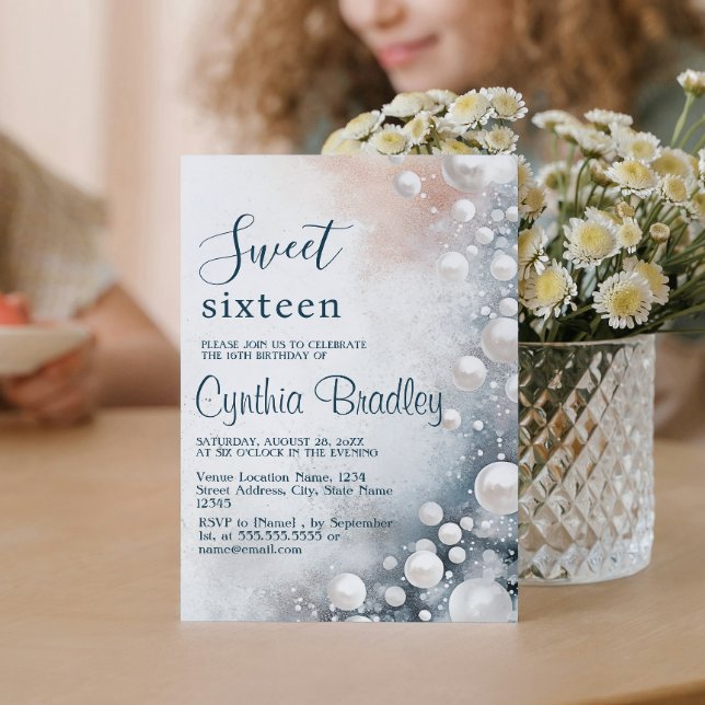 Vita pärlor, Sweet sixteen, Födelsedagsfest Inbjudningar (Skapare uppladdad)