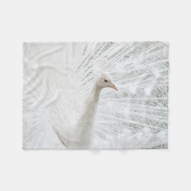 Vita Peacock-vackra fjädrar Fleecefilt (Framsidan (Horisontell))