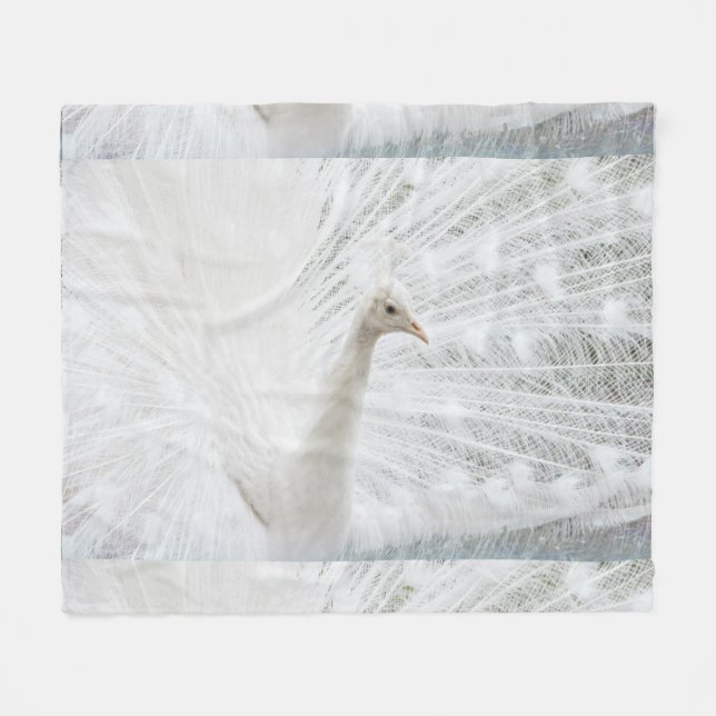 Vita Peacock-vackra fjädrar Fleecefilt (Framsidan (Horisontell))