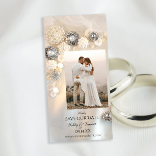 Vita Pearl Diamond Buttons Bröllop spara datum Datumet