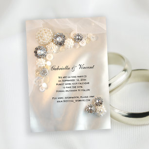 Vita Pearl Diamond Buttons Bröllop spara datum Inbjudningar