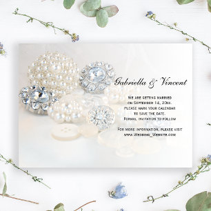 Vita Pearl Diamond Buttons Bröllop spara datum Inbjudningar