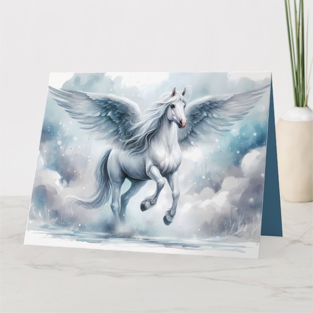Vita Pegasus Vingar Mjuk Blå Himmel Drömlandskap Kort (Framsida)