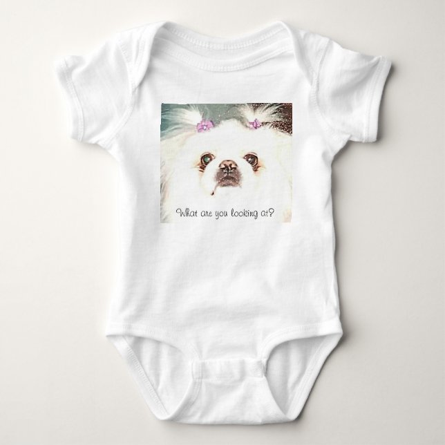 Vita Pekingese Vad tittar du på? Funny T Shirt (Framsida)