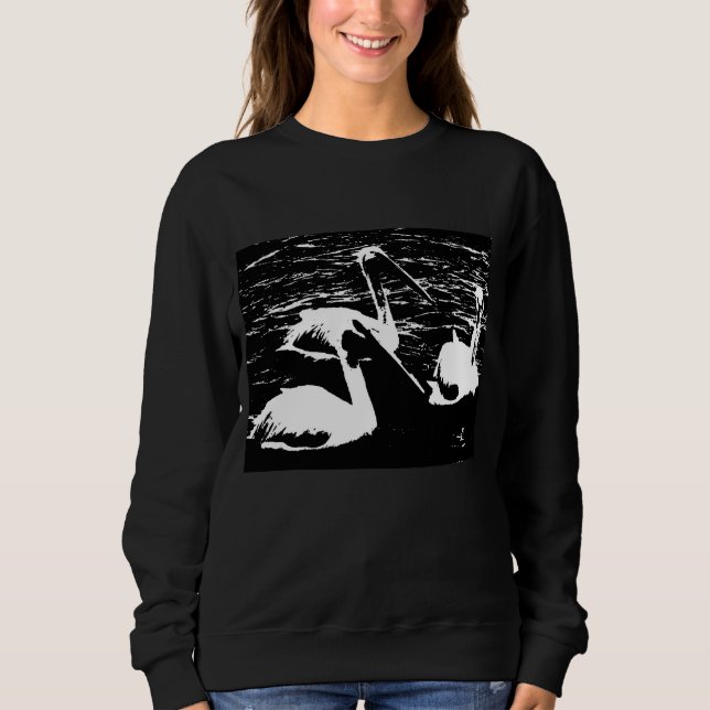 Vita pelikaner i svart sötskjorta t shirt (Framsida)