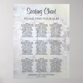 Vita peonblommor 9 Bord Bröllop-sittdiagram Poster