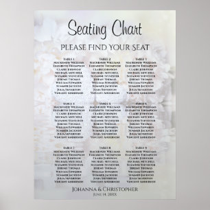 Vita peonblommor 9 Bord Bröllop-sittdiagram Poster