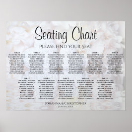 Vita Peonies 11 Bord Bröllop-sittplatsplan Poster