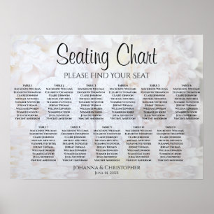 Vita Peonies 11 Bord Bröllop-sittplatsplan Poster