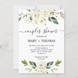 Vita Peonies Foliage Par Shower Inbjudningar
