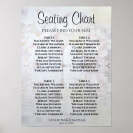 Vita Peonies Hearts 4 sittdiagram Bord Bröllop Poster