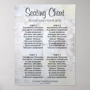 Vita Peonies Hearts 4 sittdiagram Bord Bröllop Poster
