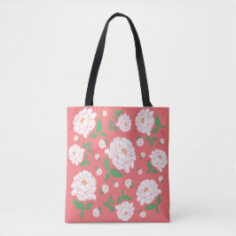 Vita Peonies Living Coral Background Tygkasse