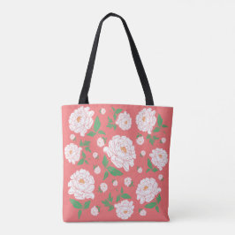 Vita Peonies Living Coral Background Tygkasse