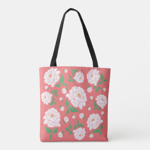 Vita Peonies Living Coral Background Tygkasse