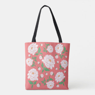Vita Peonies Living Coral Background Tygkasse