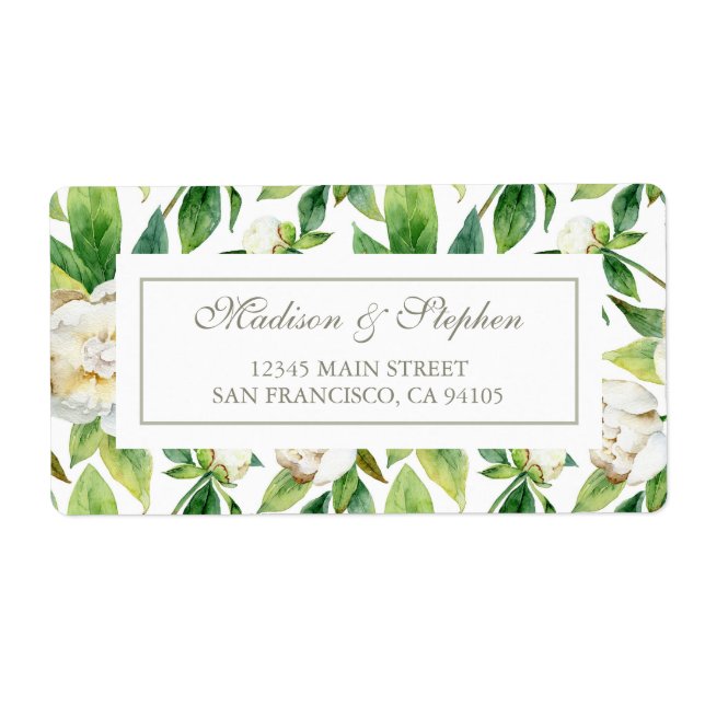 Vita Peonies & Löv Watercolor - Bröllop Fraktsedel (Framsidan)