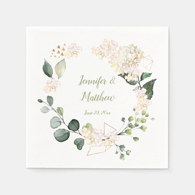 Vita Peonies Ro Geometric Wandan Bröllop Pappersservett (Framsidan)