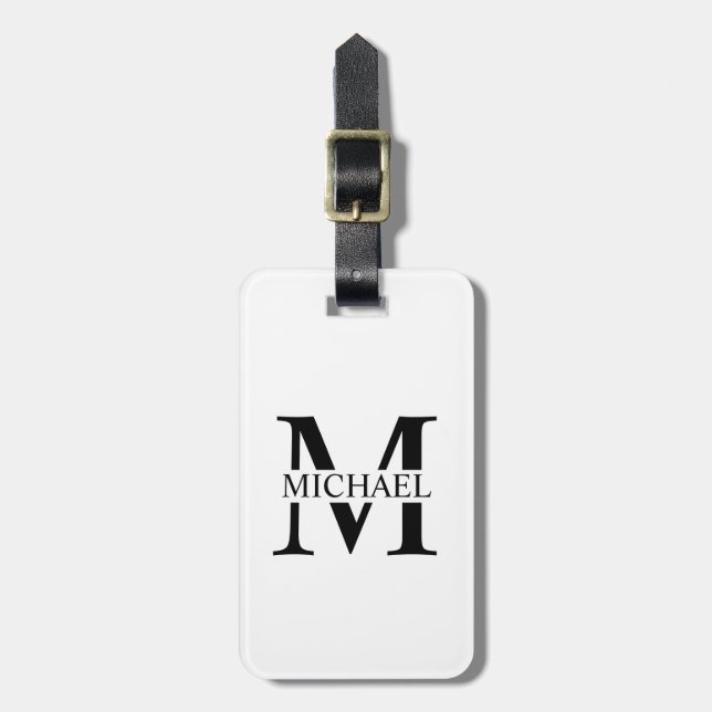 Vita Personligen Monogram och Namn Bagagebricka (Vertikal Framsida)